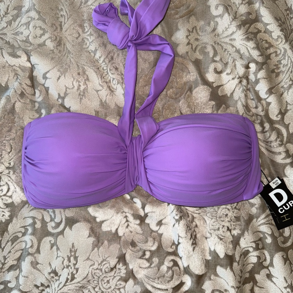 H2OH! Purple Bandeau Bikini w/Removable Center Halter Tie 32DD/34D/36C.